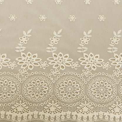 Off White Color Net Embroidery Fabric