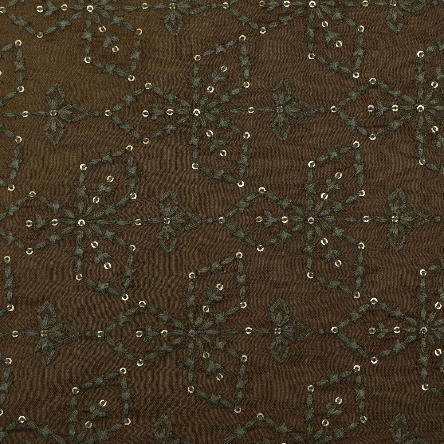 Brown Color Chanderi Embroidery Fabric