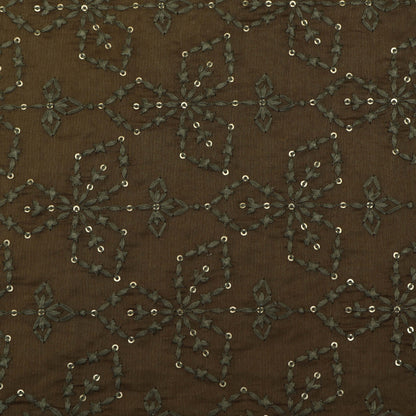 Brown Color Chanderi Embroidery Fabric