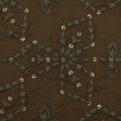 Brown Color Chanderi Embroidery Fabric