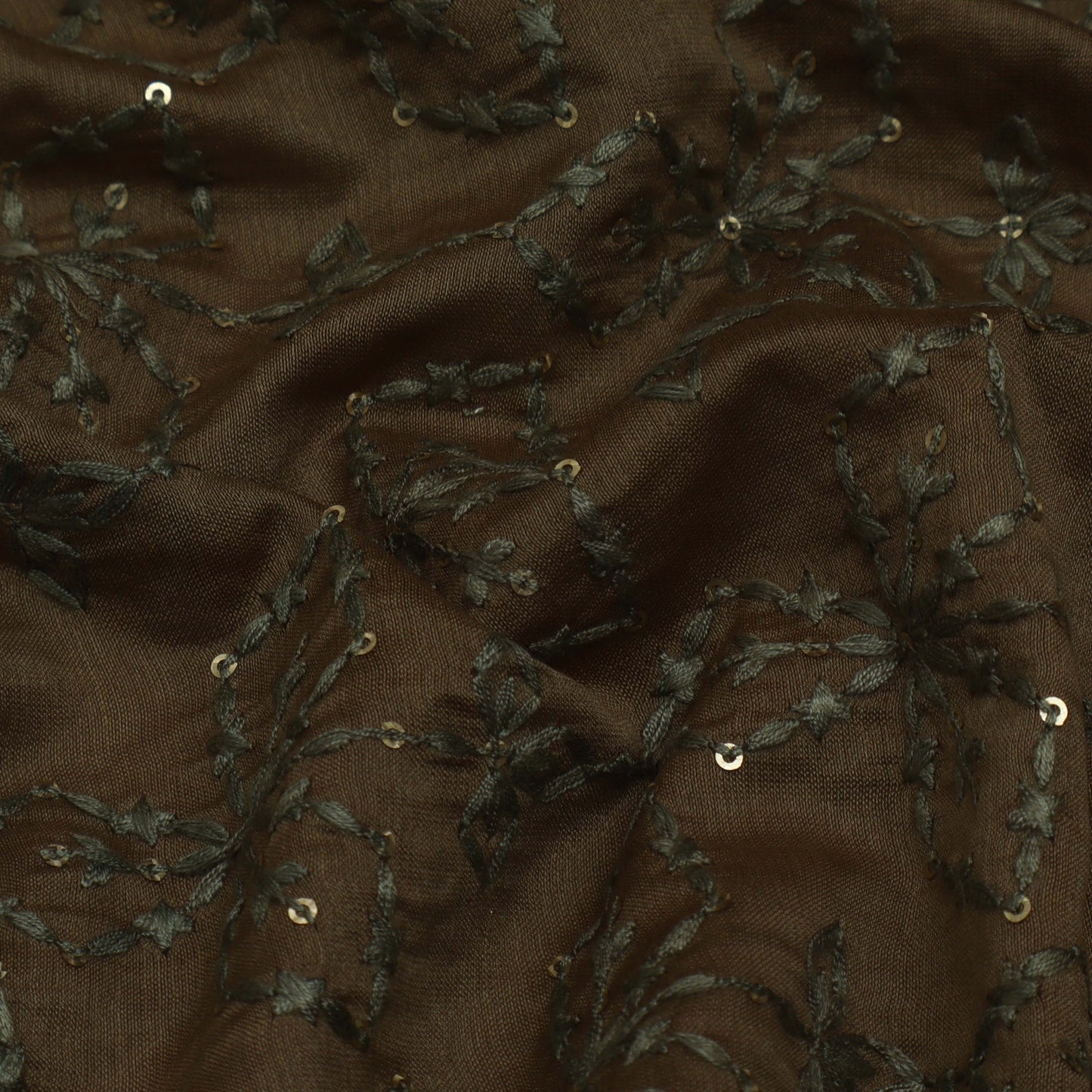 Brown Color Chanderi Embroidery Fabric