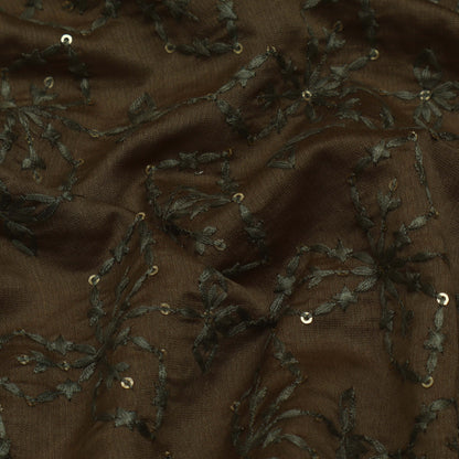 Brown Color Chanderi Embroidery Fabric