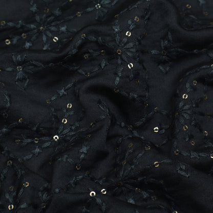 Grey Color Chanderi Embroidery Fabric