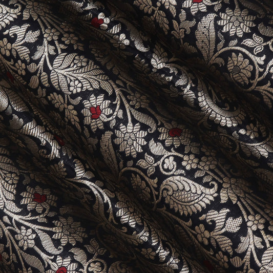 Black Color Katan Meena Brocade Fabric