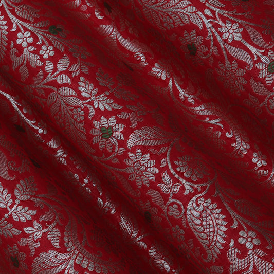 Red Color Katan Meena Brocade Fabric