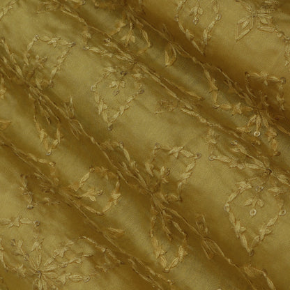Mustard Color Chanderi Embroidery Fabric