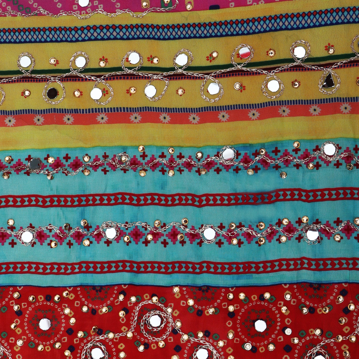 Multi-Color Crepe Print Embroidery Work Fabric