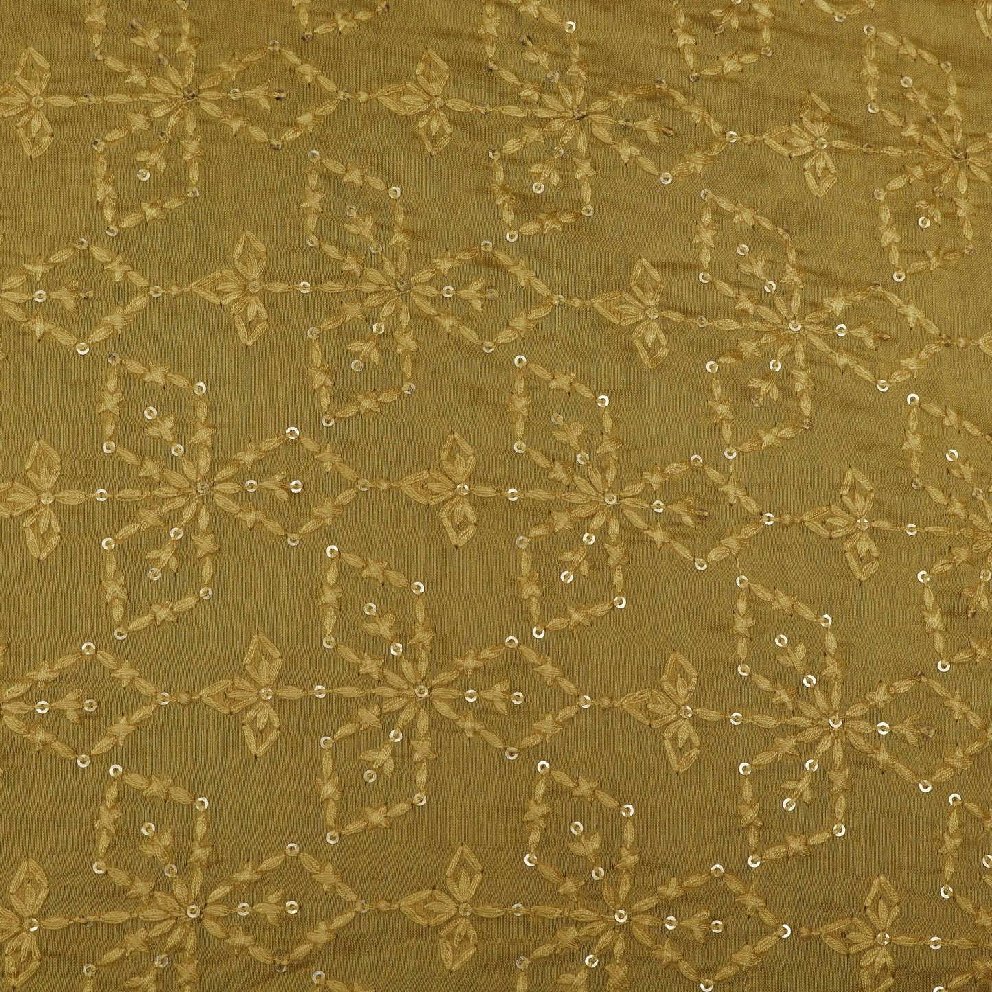 Mustard Color Chanderi Embroidery Fabric