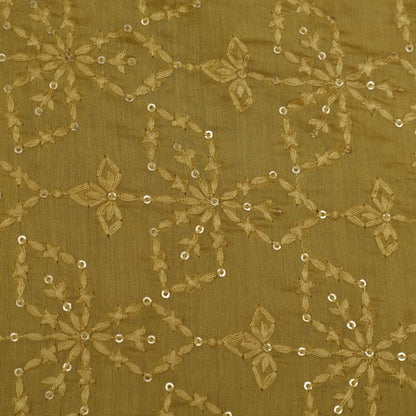 Mustard Color Chanderi Embroidery Fabric