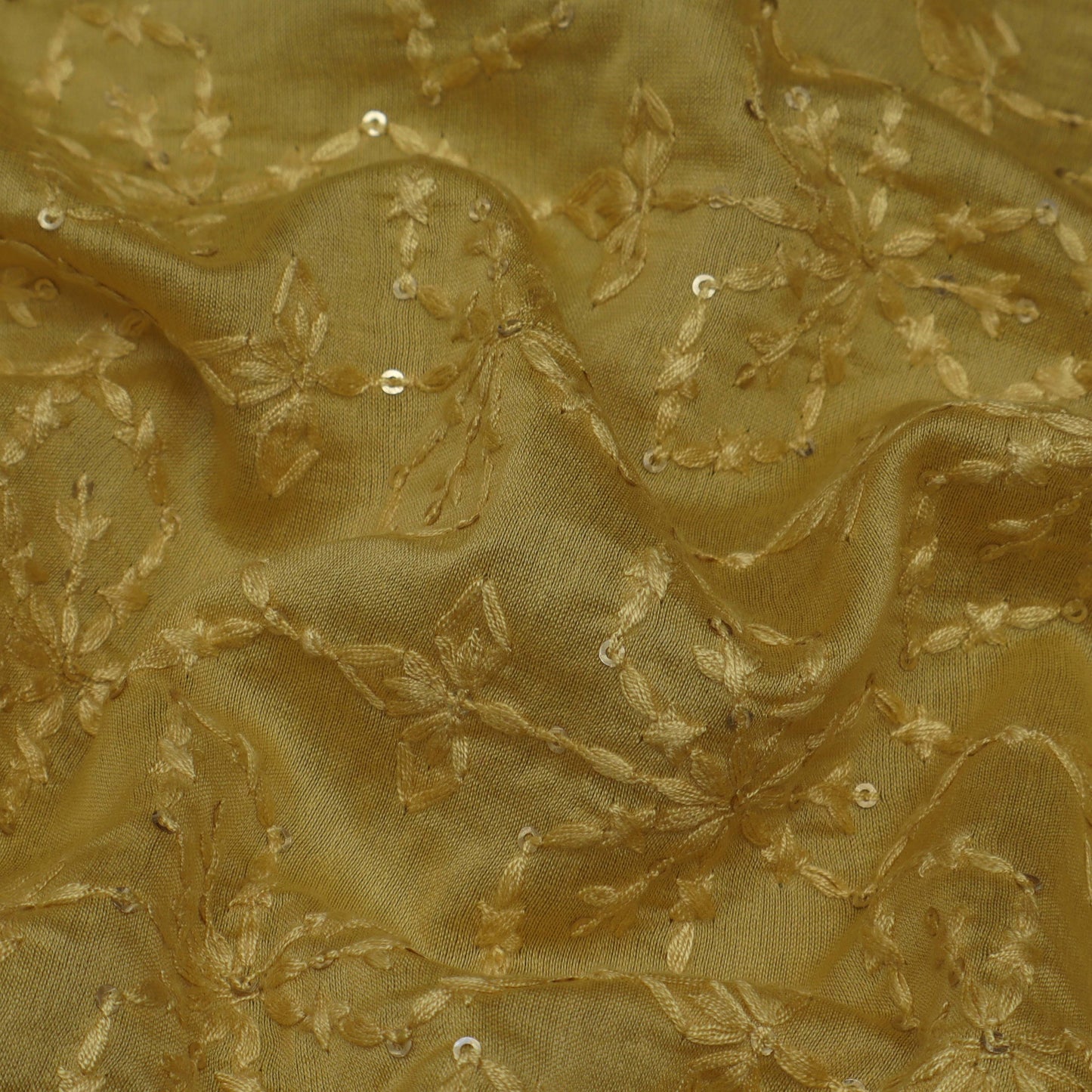 Mustard Color Chanderi Embroidery Fabric