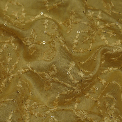 Mustard Color Chanderi Embroidery Fabric