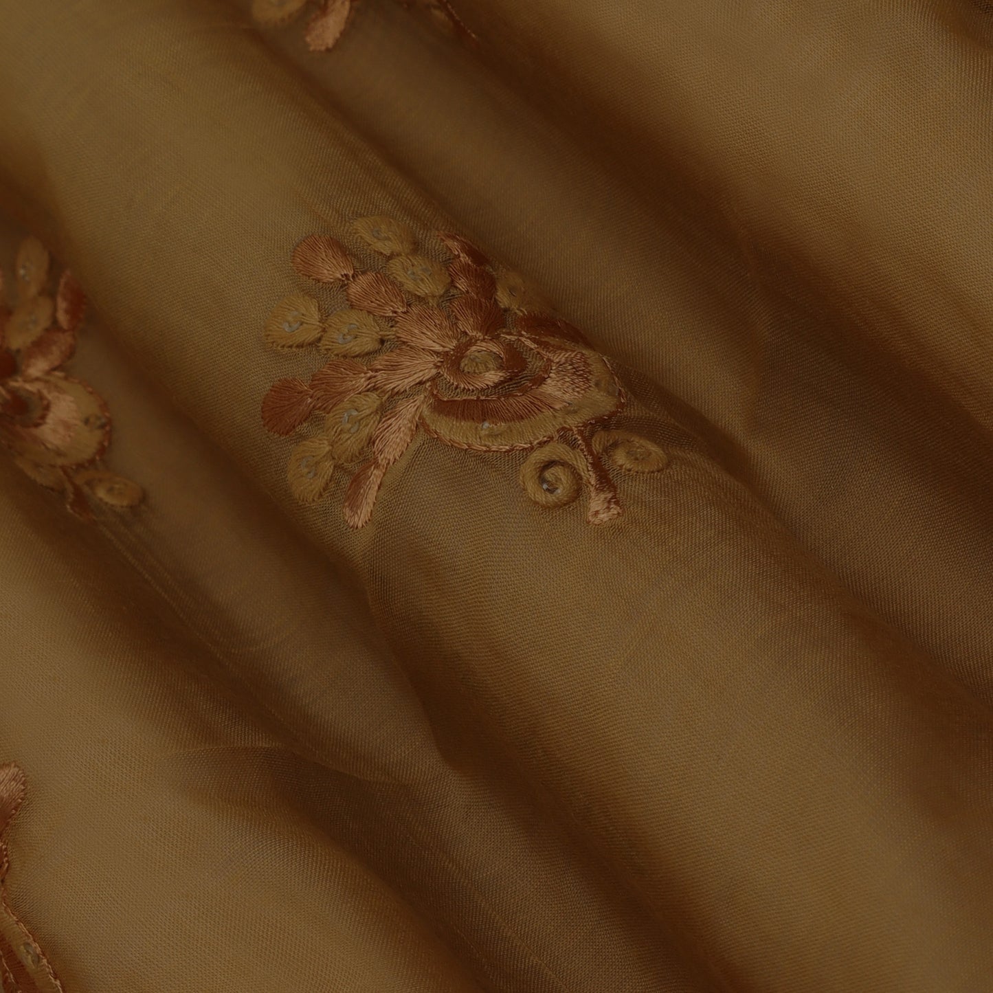 Mustard Color Chanderi Embroidery Fabric