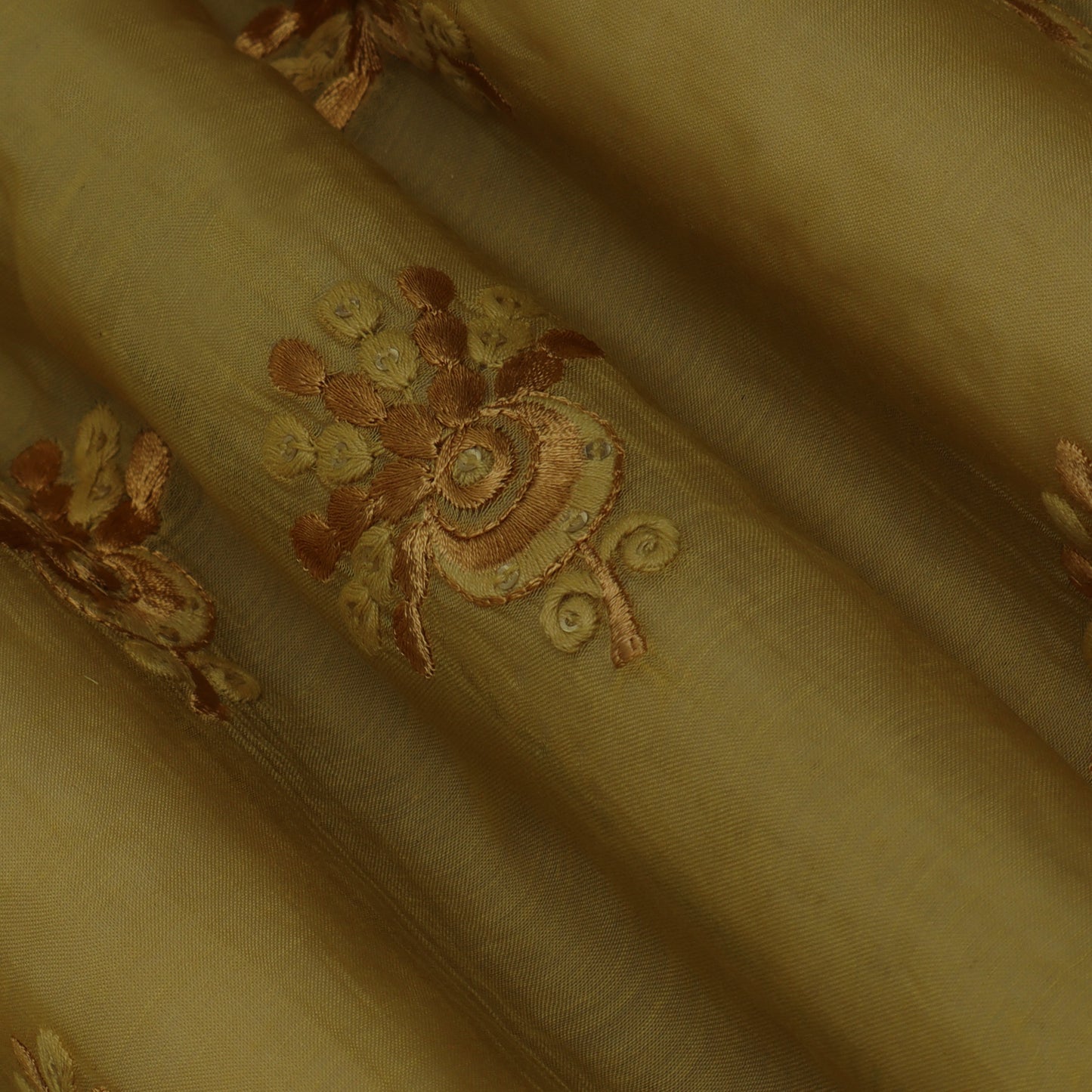 Mustard Color Chanderi Embroidery Fabric