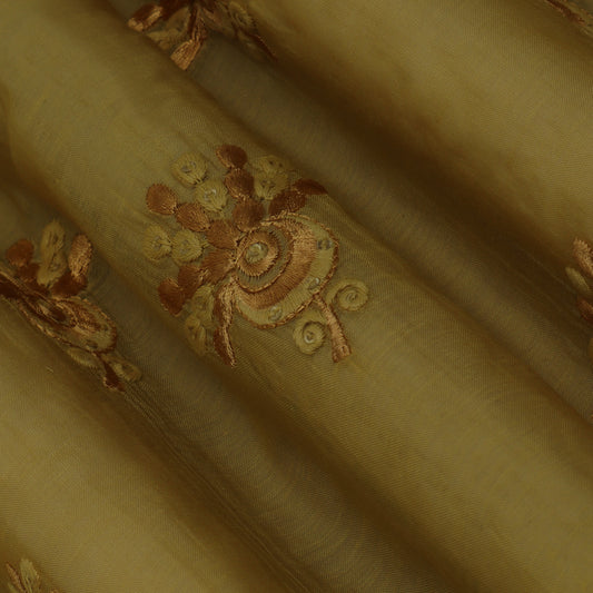 Mustard Color Chanderi Embroidery Fabric