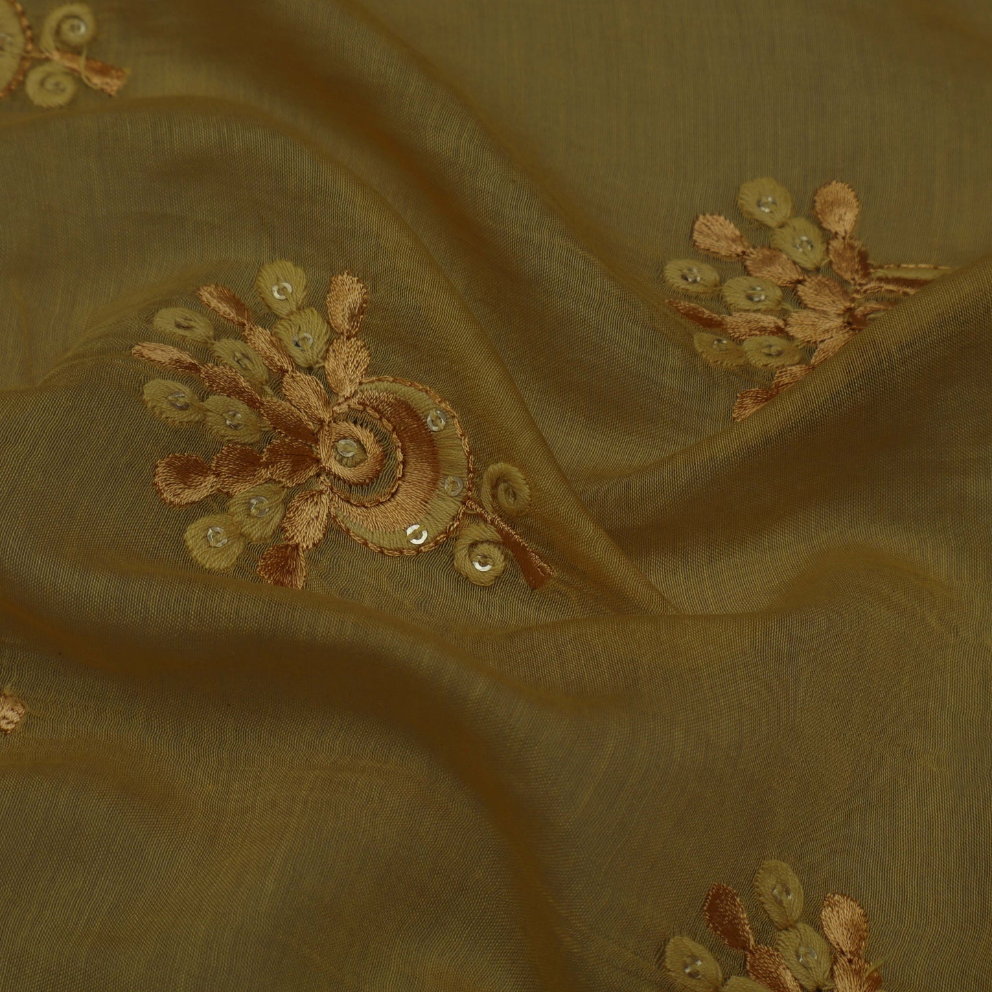 Mustard Color Chanderi Embroidery Fabric