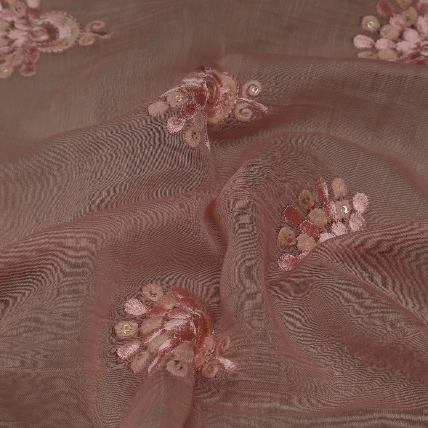 Pink Color Chanderi Embroidery Fabric