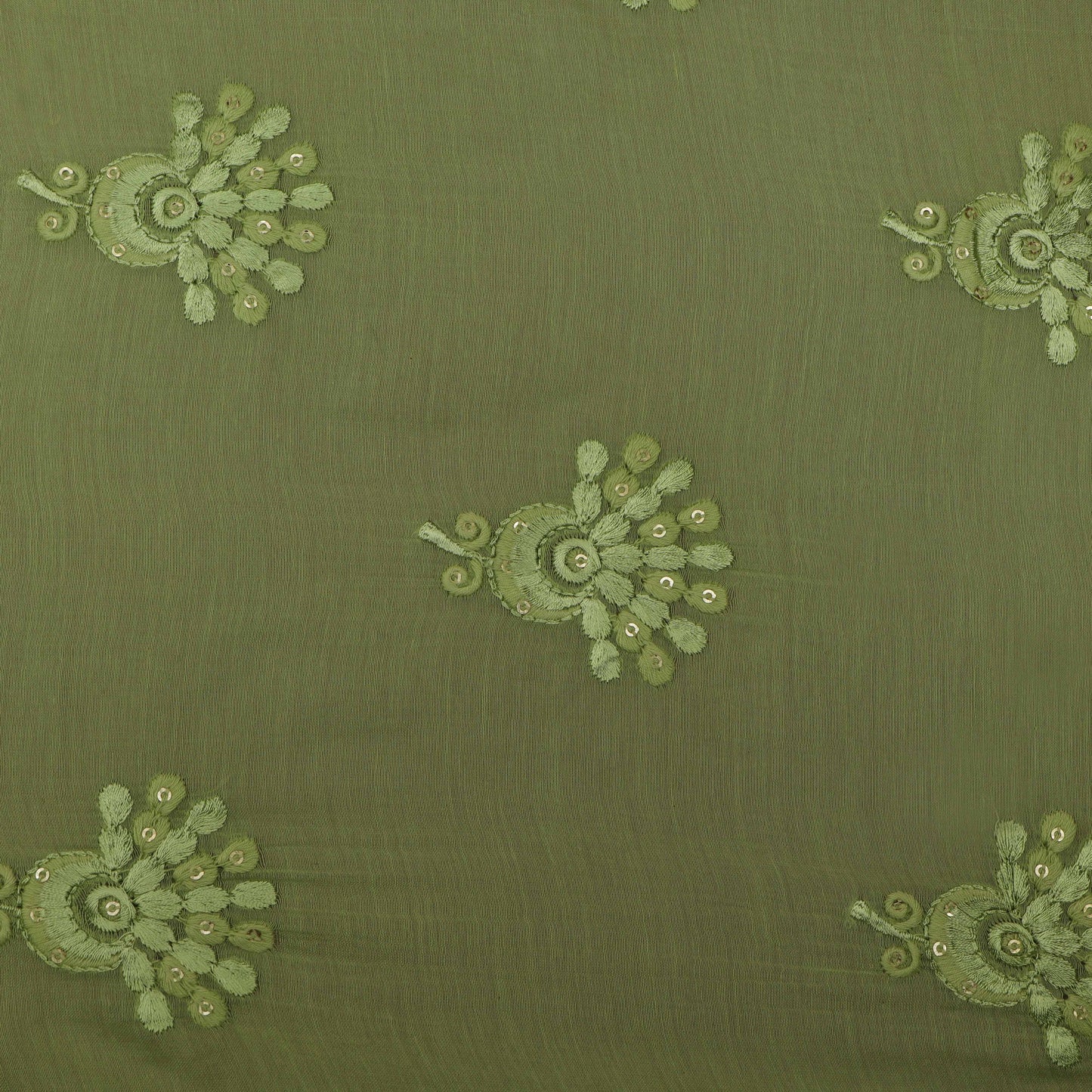 Pista Green Color Chanderi Embroidery Fabric