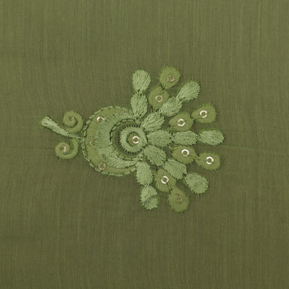 Pista Green Color Chanderi Embroidery Fabric