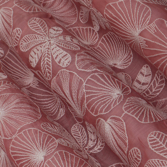 Pink  Color Chanderi Embroidery Fabric