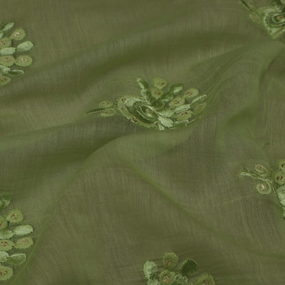 Pista Green Color Chanderi Embroidery Fabric