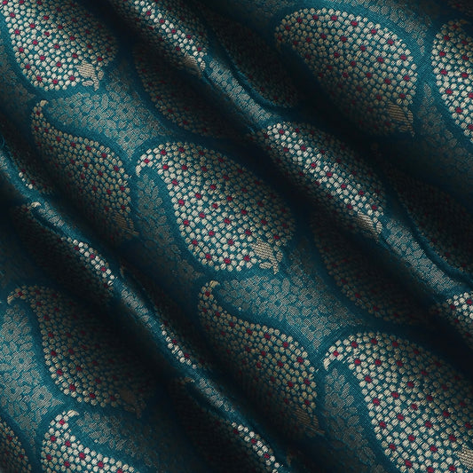 Green Color Katan Meena  Brocade Fabric