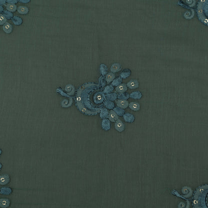 Sea Green Color Chanderi Embroidery Fabric