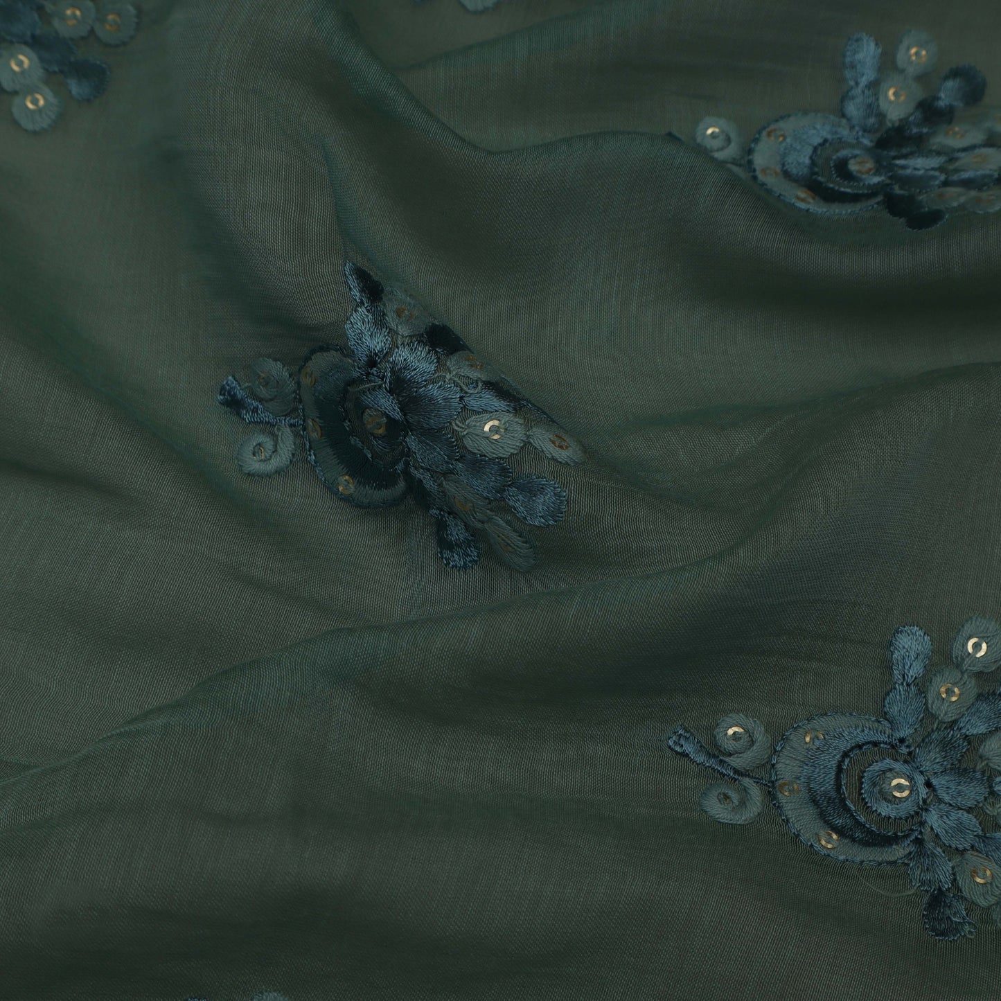 Sea Green Color Chanderi Embroidery Fabric