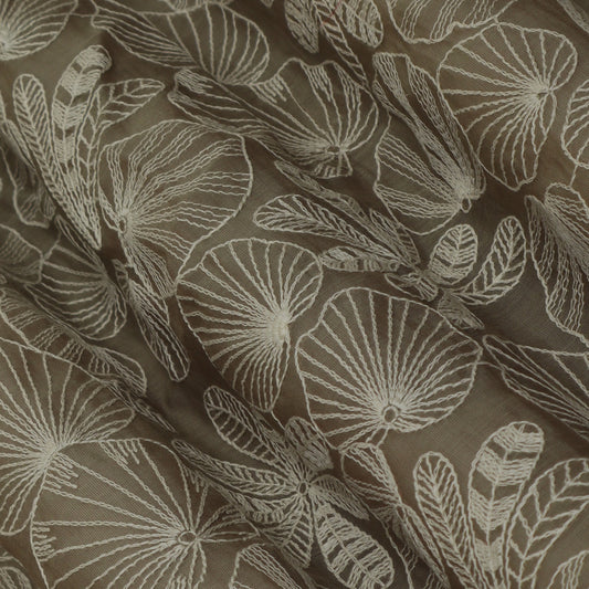 Mouse Color Chanderi Embroidery Fabric