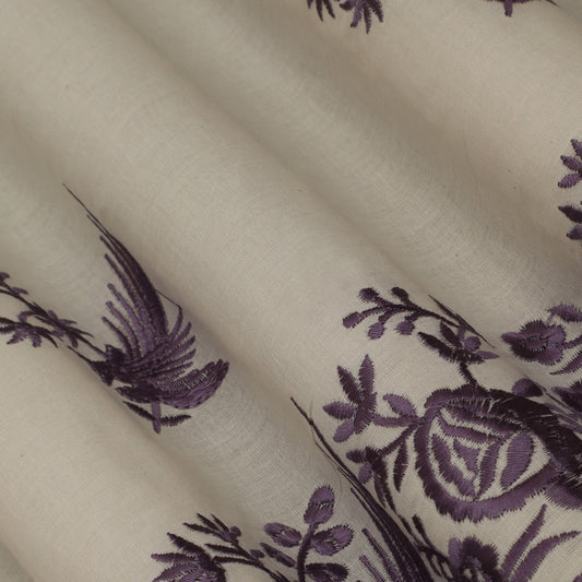 Off White  Color Kora Border Embroidery Fabric