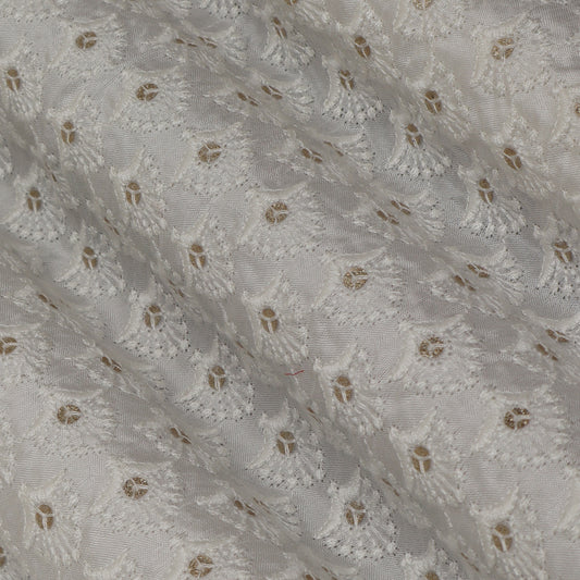 White Color Nokia Silk Embroidery Fabric