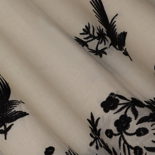 Off White  Color Kora Border Embroidery Fabric