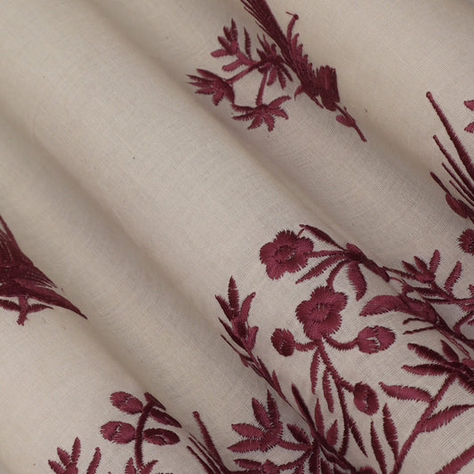 Off White  Color Kora Border Embroidery Fabric