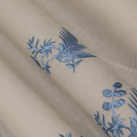 Off White  Color Kora Border Embroidery Fabric