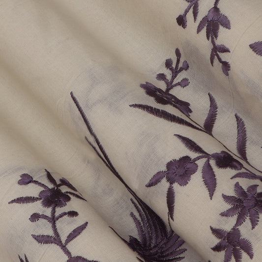 Off White  Color Kora Border Embroidery Fabric