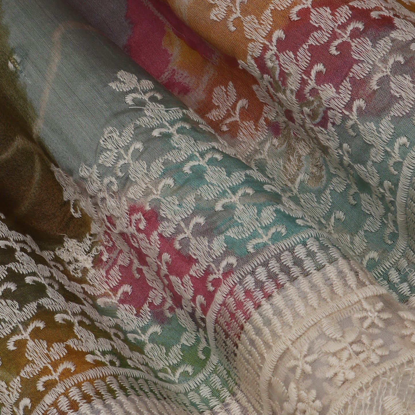 Multi-Colored Chanderi Print Embroidery Fabric