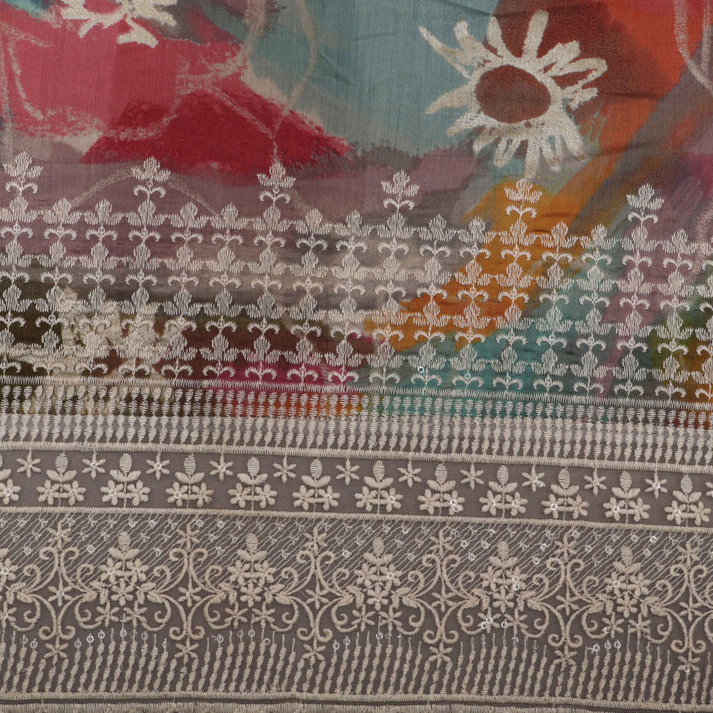 Multi-Colored Chanderi Print Embroidery Fabric