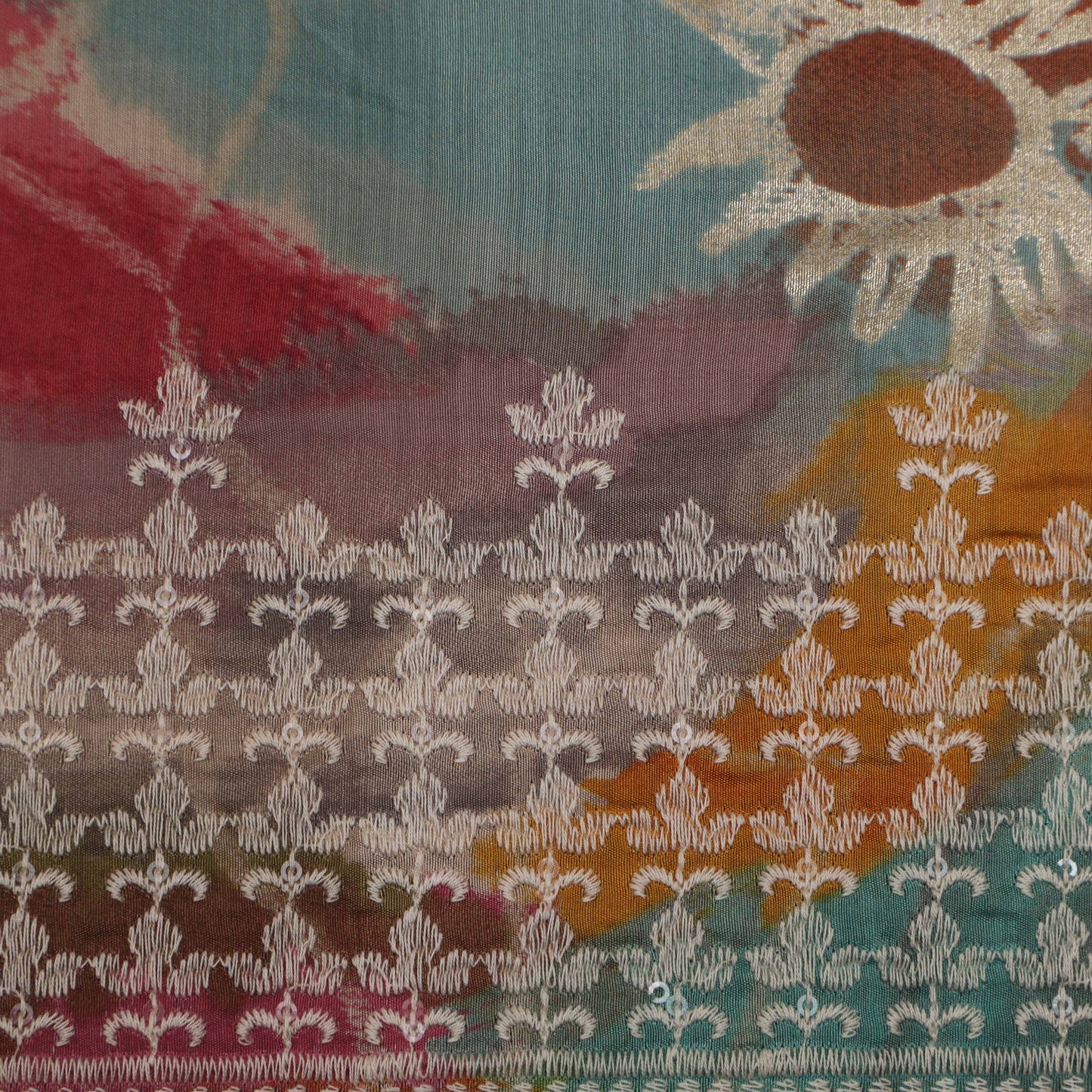 Multi-Colored Chanderi Print Embroidery Fabric