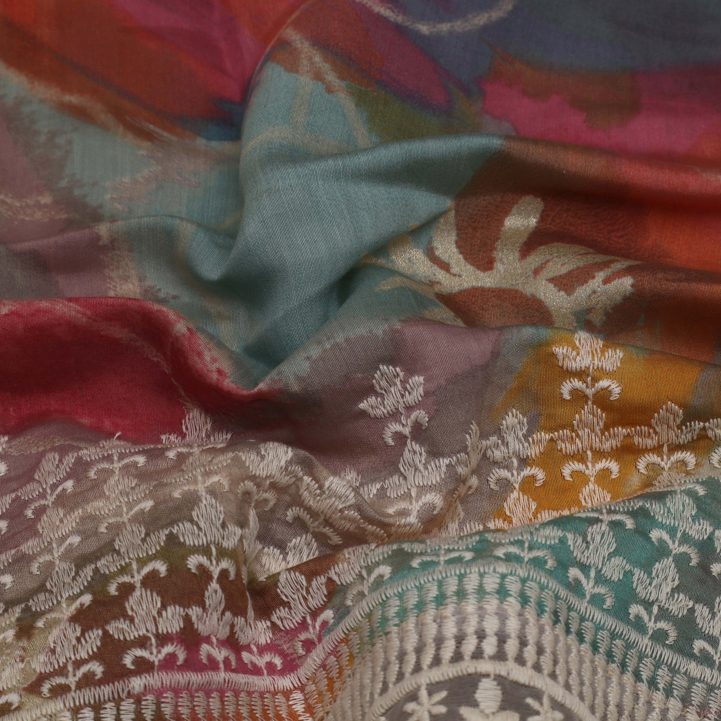 Multi-Colored Chanderi Print Embroidery Fabric