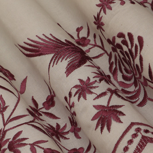 Off White  Color Kora Border Embroidery Fabric