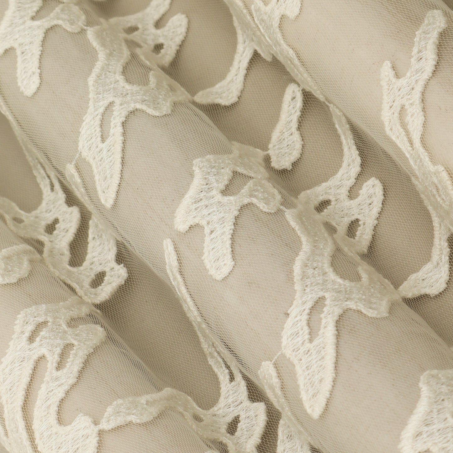 Off White Color Net Embroidery Fabric