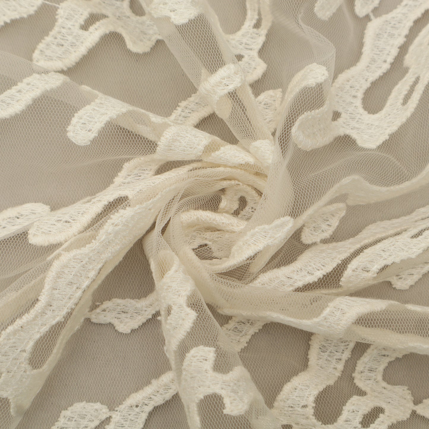 Off White Color Net Embroidery Fabric