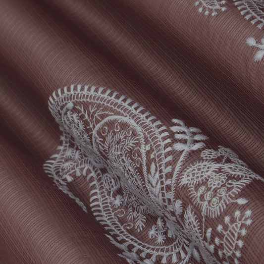 Onion Color Kota Border Embroidery Fabric