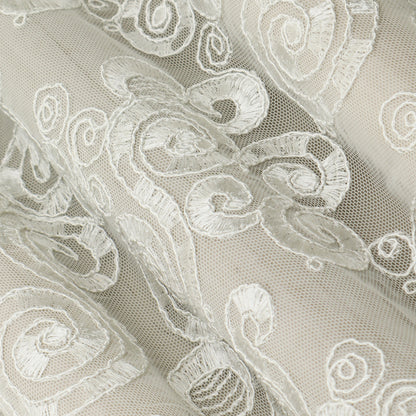 White Color Net Embroidery Fabric