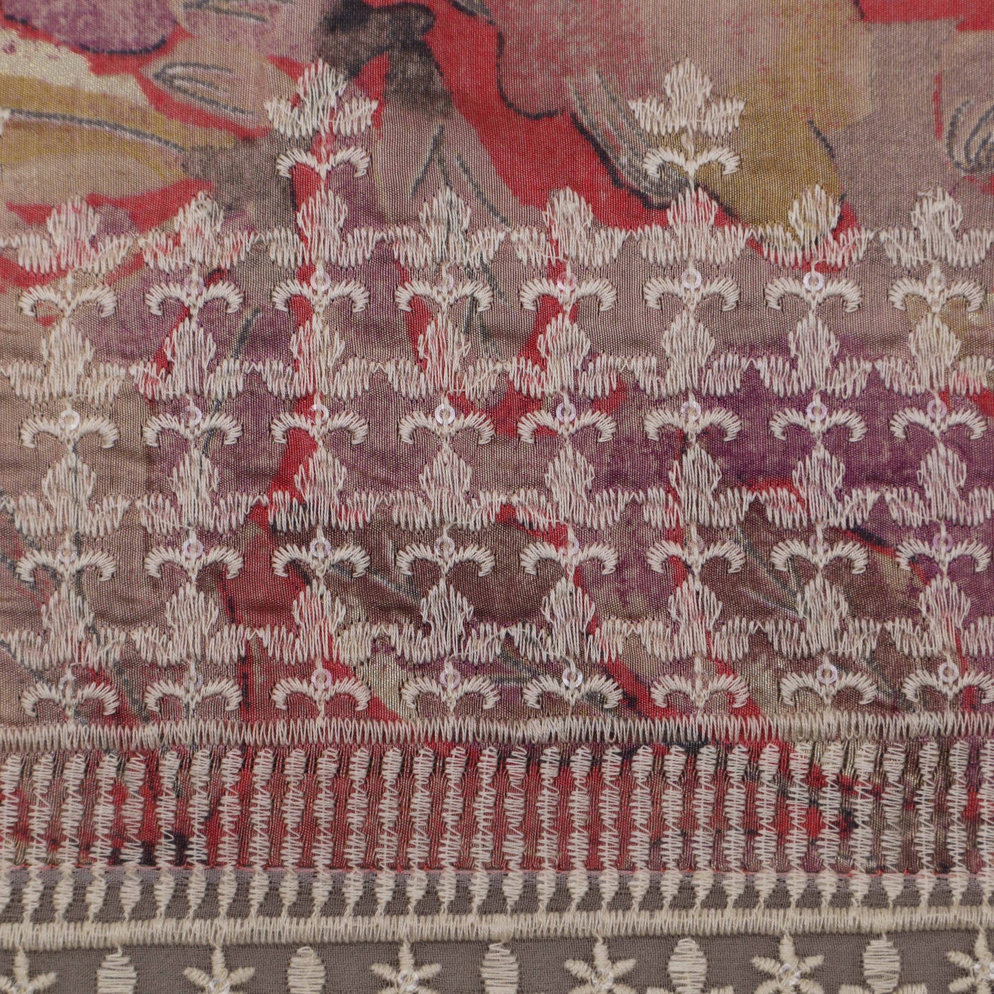 Multi-Colored Chanderi Print Embroidery Fabric