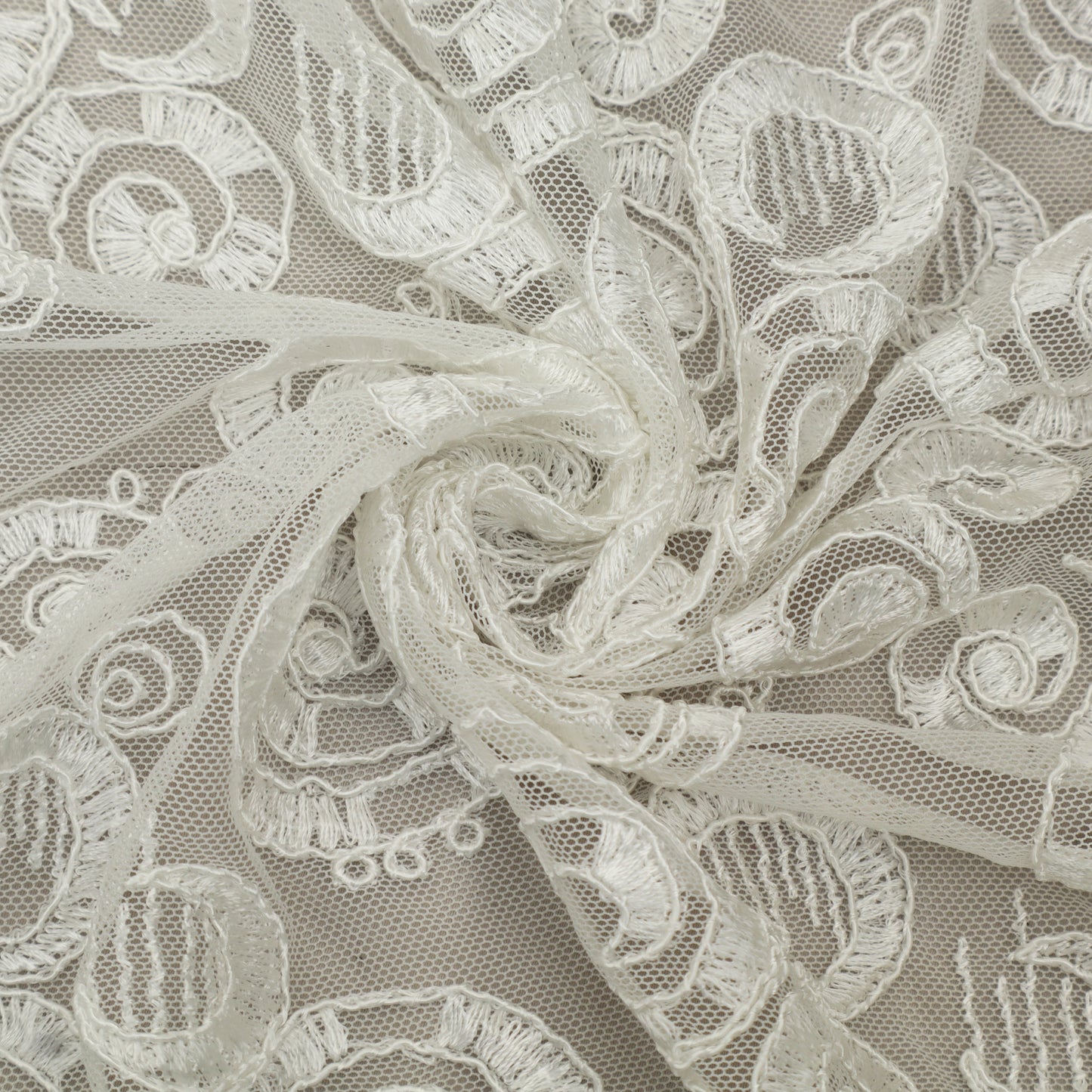 White Color Net Embroidery Fabric