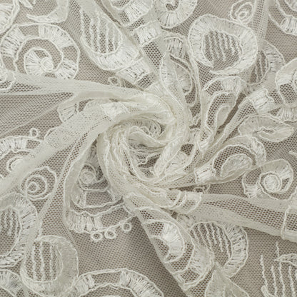 White Color Net Embroidery Fabric