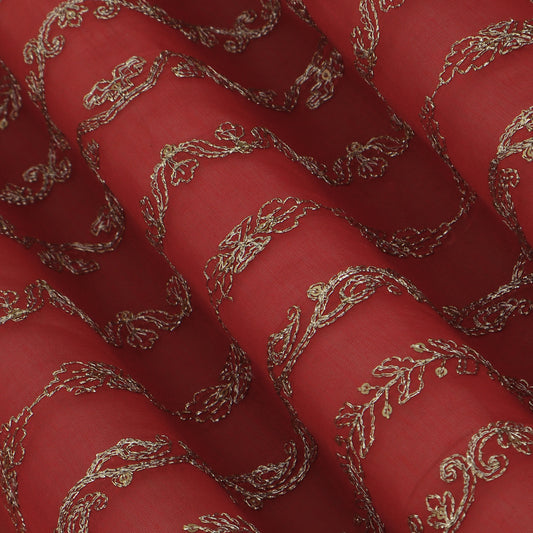 Red Color Chanderi Stripe Fabric