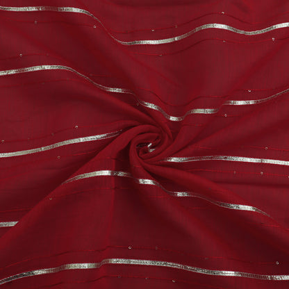 Maroon Color Chanderi Stripe Fabric