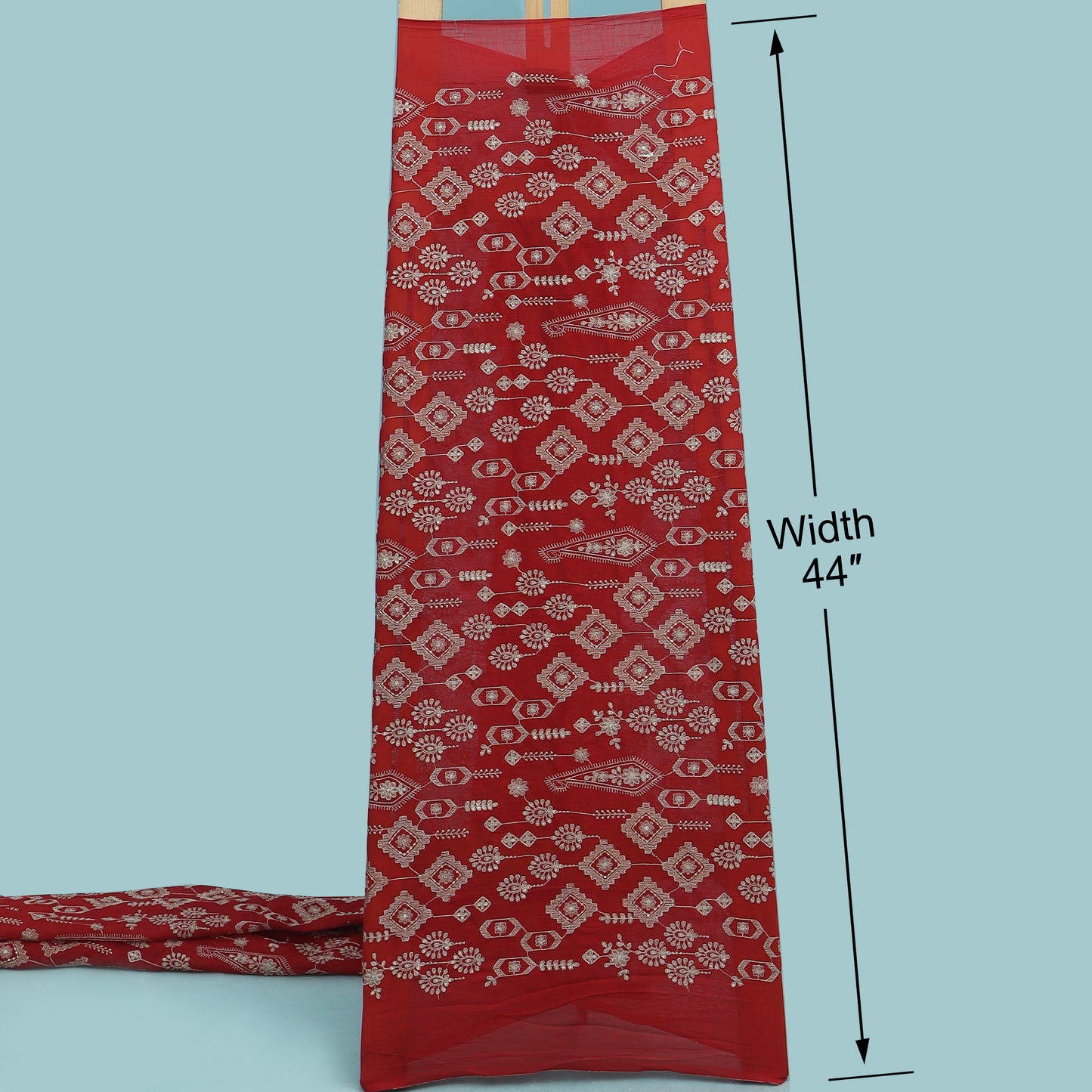 Red Color Chanderi Stripe Fabric
