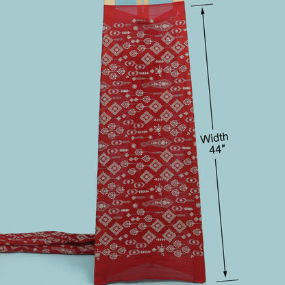 Red Color Chanderi Stripe Fabric